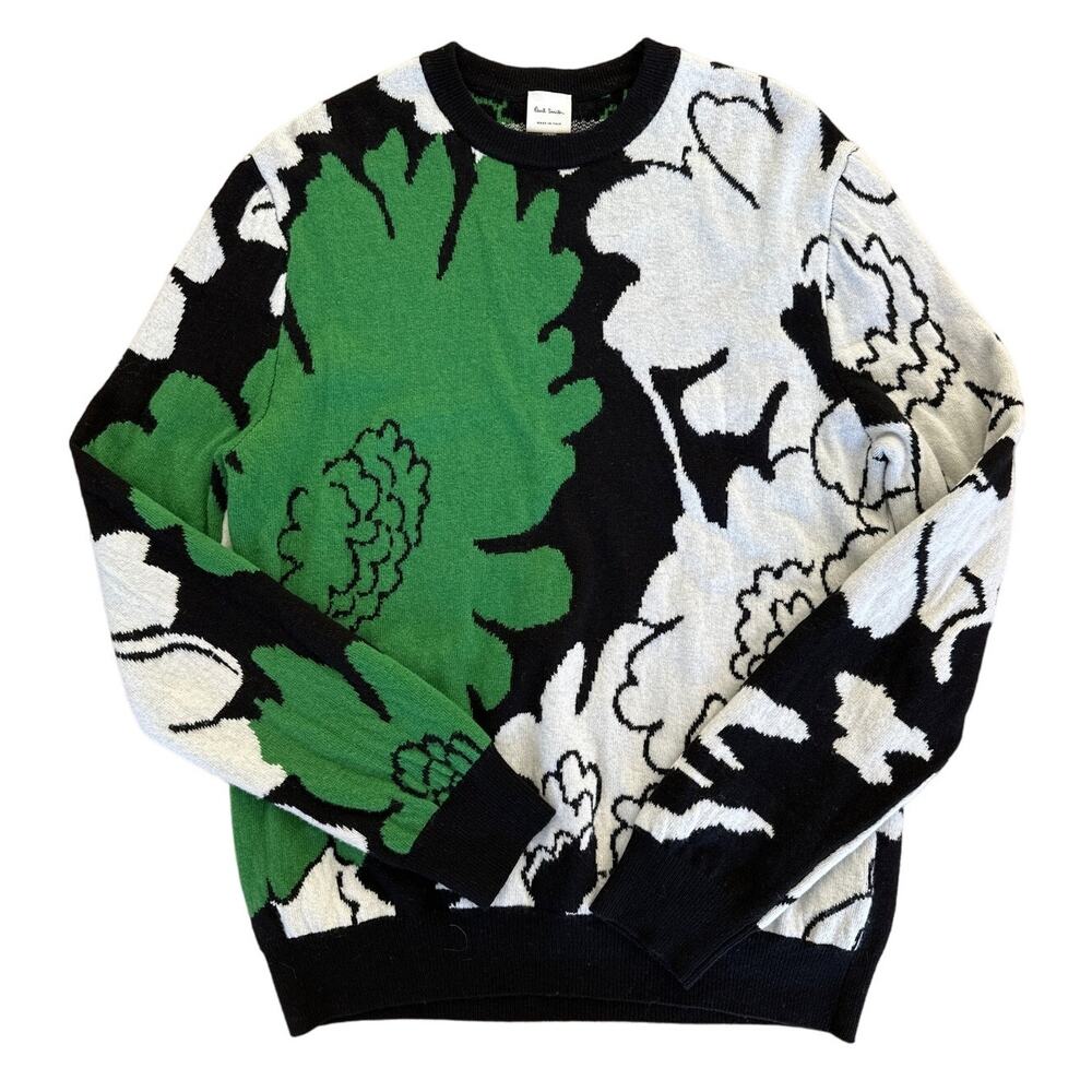 Paul Smith - Men's Floral Lambswool Sweater in Black Green & White